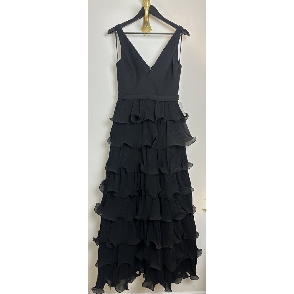 BETSY & ADAM Eleni Tiered Wire Ruffle Gown in Black Size US 6 NWT - Picture 5 of 11